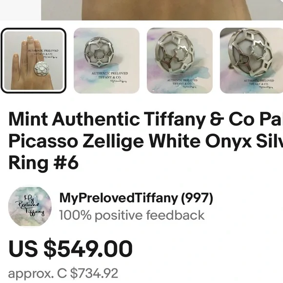 Tiffany White Chalcedony Zellige Ring — Size 5 - Picture 9 of 9
